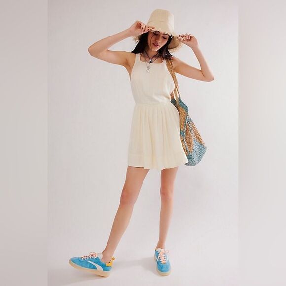 Free People Melted Hearts Linen Blend Mini Dress Size Large - Picture 1 of 9